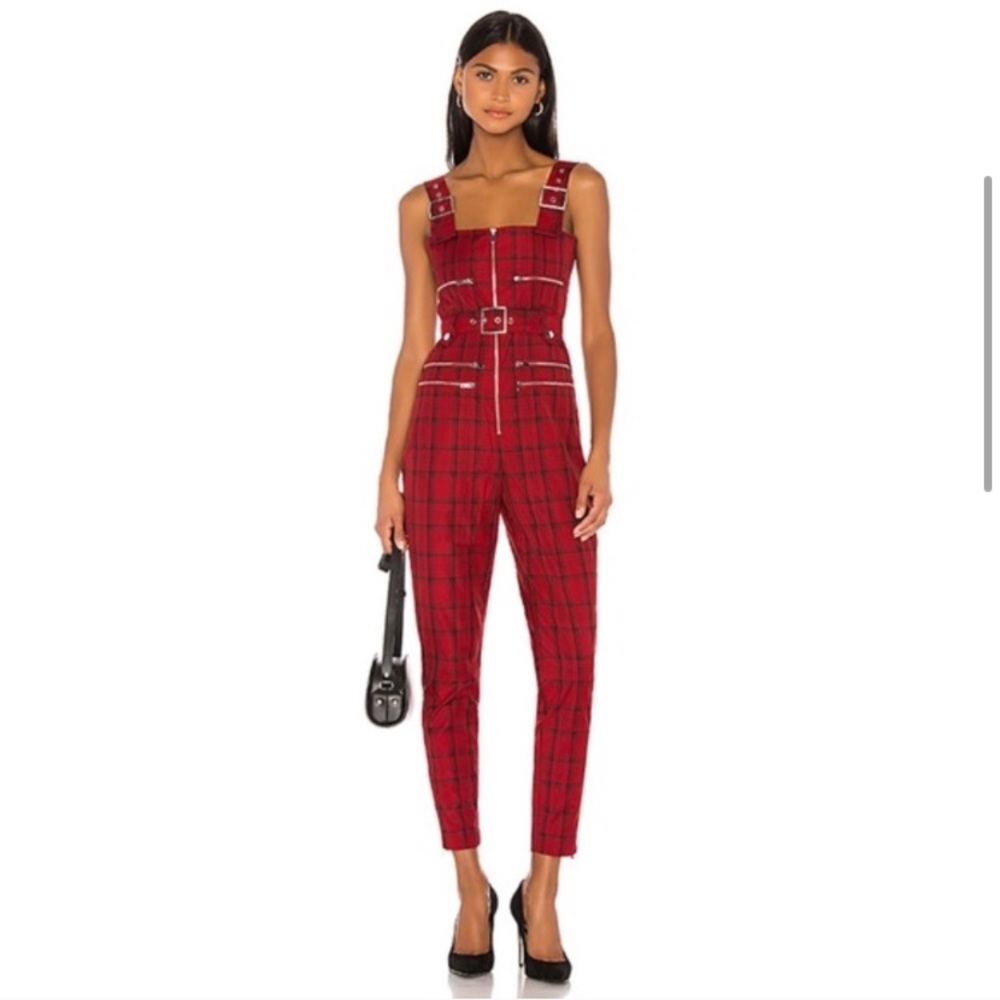 WeWoreWhat Moto Overalls in Red Plaid - Picture 4 of 16